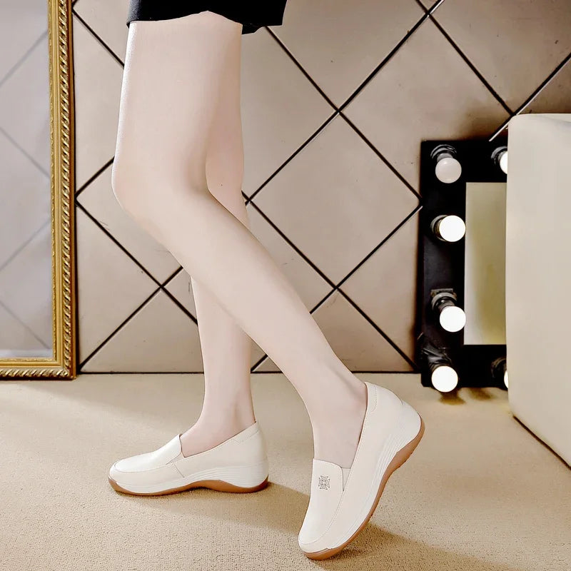 Loafers Women 2024 New Spring One Foot Slip-on Round Toe Shoes Women Genuine Leather Soft Flats Shoes Women