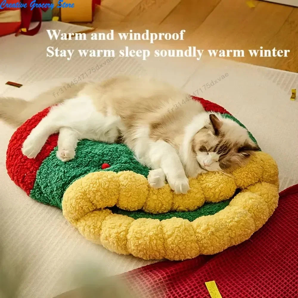 Christmas Cat Nest Thickened Pet Puppy Mats for Christmas Christmas Eve Cat Dog Socks Nest  Pet Furniture Semi Closed Cat House