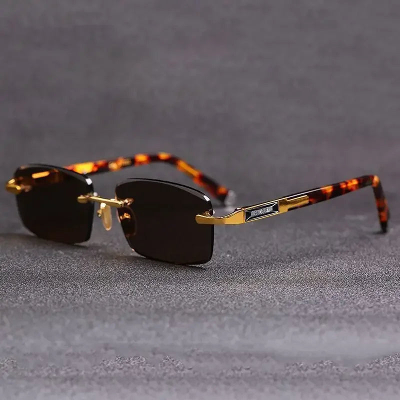 Fashion Square Rimless Sunglasses Women Men Crystal Dark Green Lens Sun Glasses Retro Glasses Outdoor Driving Eyeglasses
