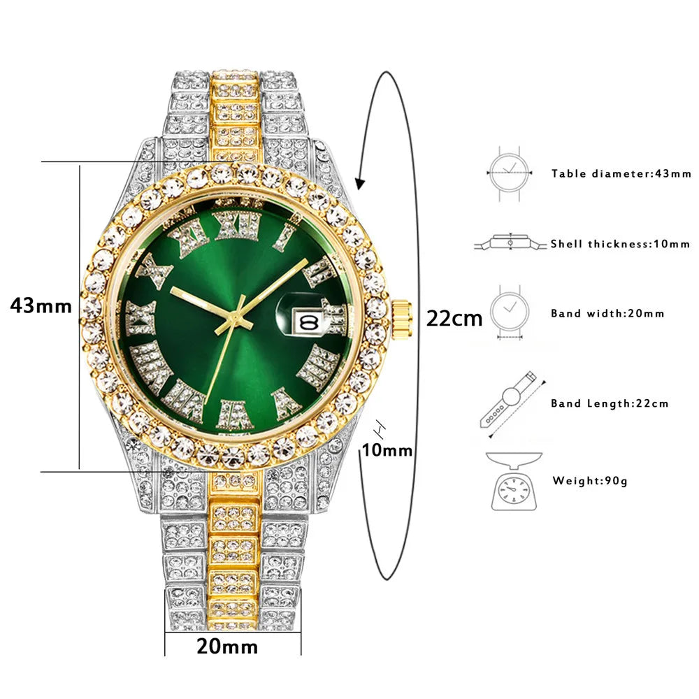 New 2025 Watch For Men Luxury Iced Out Diamond Quartz Men's Watches Calendar Hip Hop Male Clock Relogios Masculino Drop Shipping