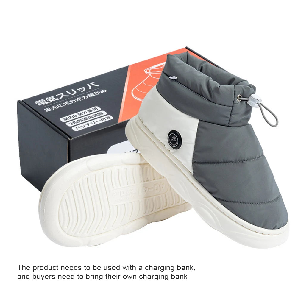 Unisex Electric Heating Slippers with 3 Heating Levels Thermal Shoes Rechargeable Warm Snow Boots for Indoor House Home Office