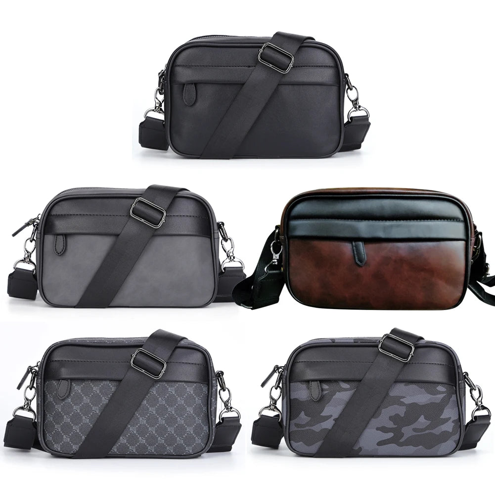 Leather Crossbody Satchel Classic Pattern Men Shoulder Crossbody Bag Small Square Plaid Designer for Travel Work Male Sling Bags