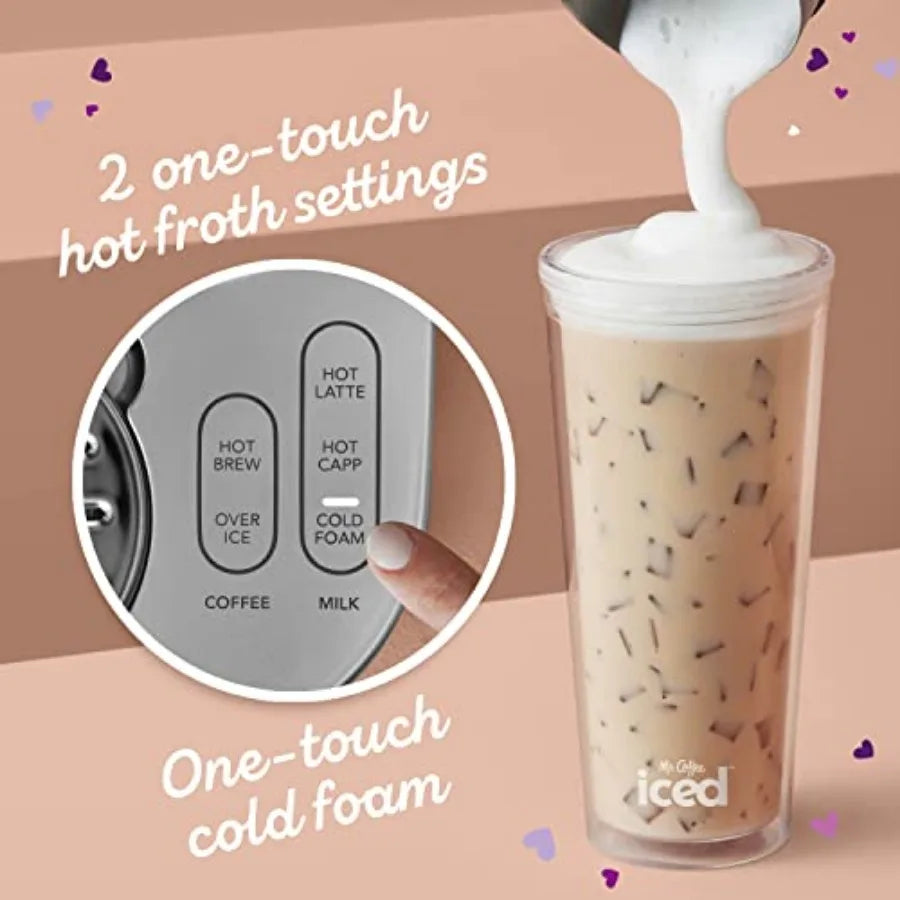 4-in-1 Latte Lux Iced Hot Coffee Maker with Built-In Milk Frother for Single-Serve Brewing 22 Ounces Capacity Perfect for Home