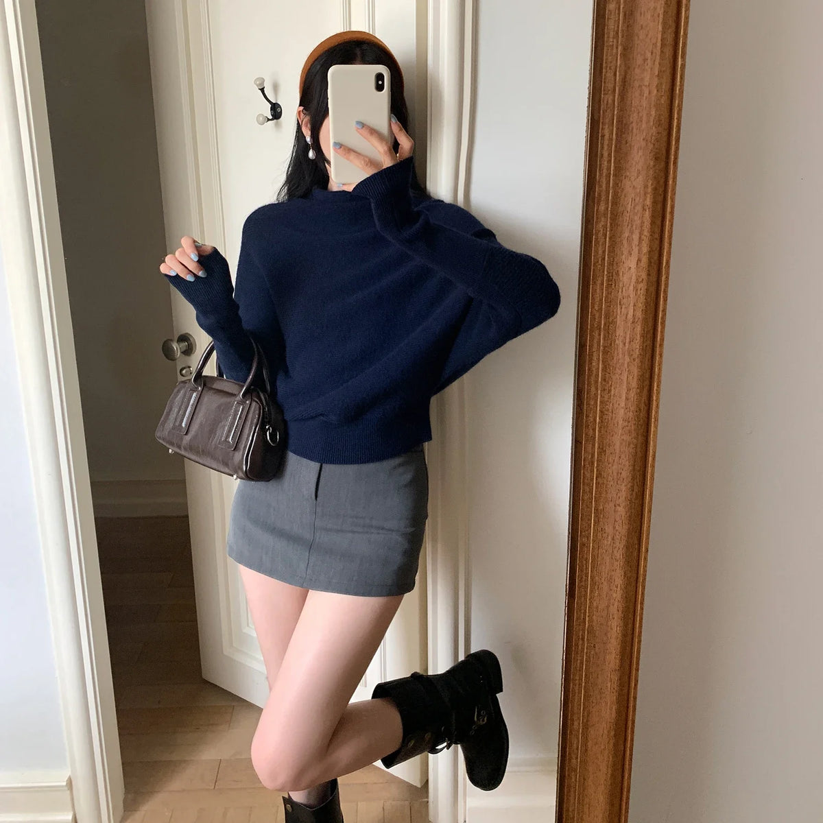 Fashion Knitted Women's Pullover Women Batwing Sleeve Loose Sweater Trendy Autumn Winter Advanced Slouchy Neck Soft Warm Jumper
