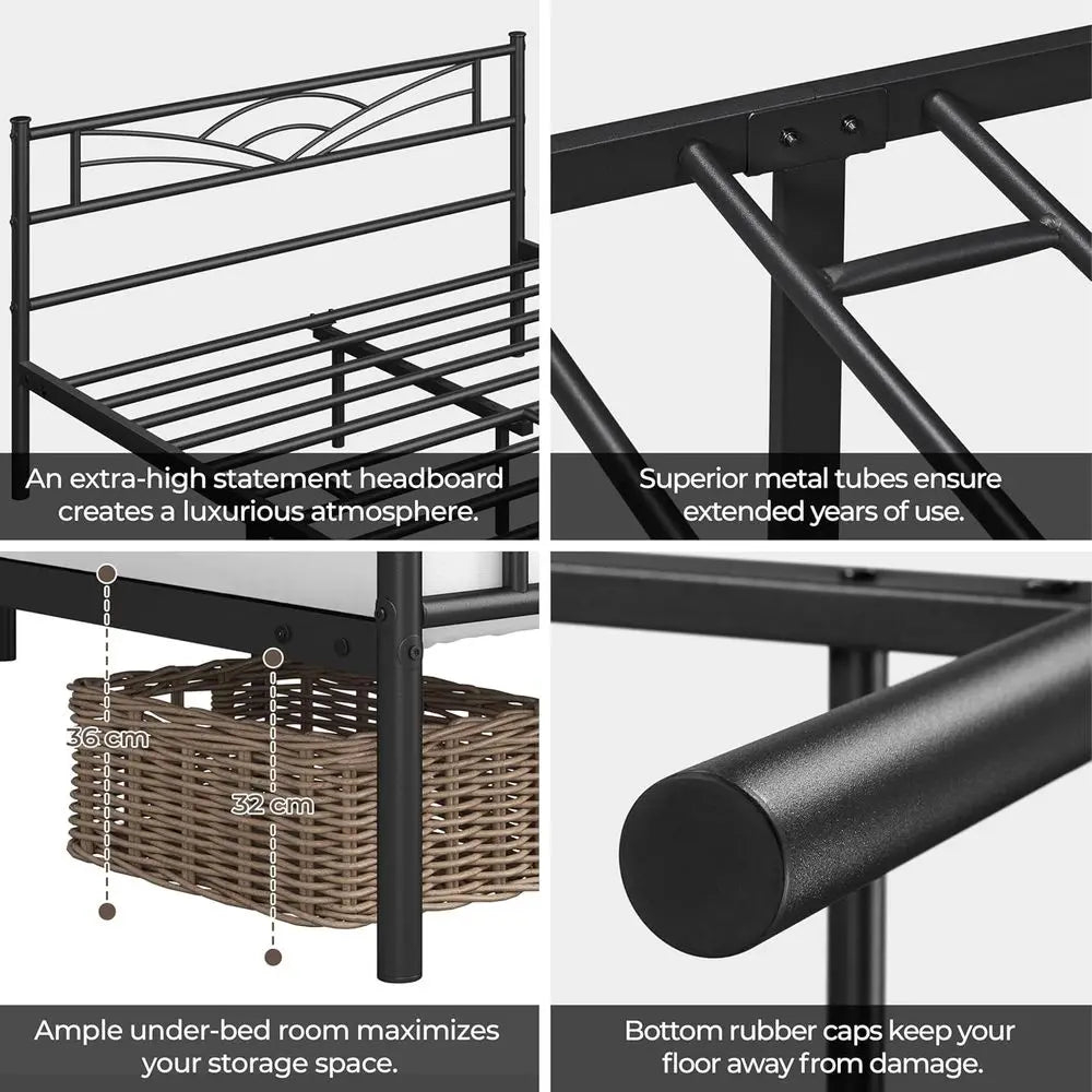 Metal Full Size Bed Frame with Cloud Design, Headboard, Footboard, Storage, No Box Spring Needed, Black