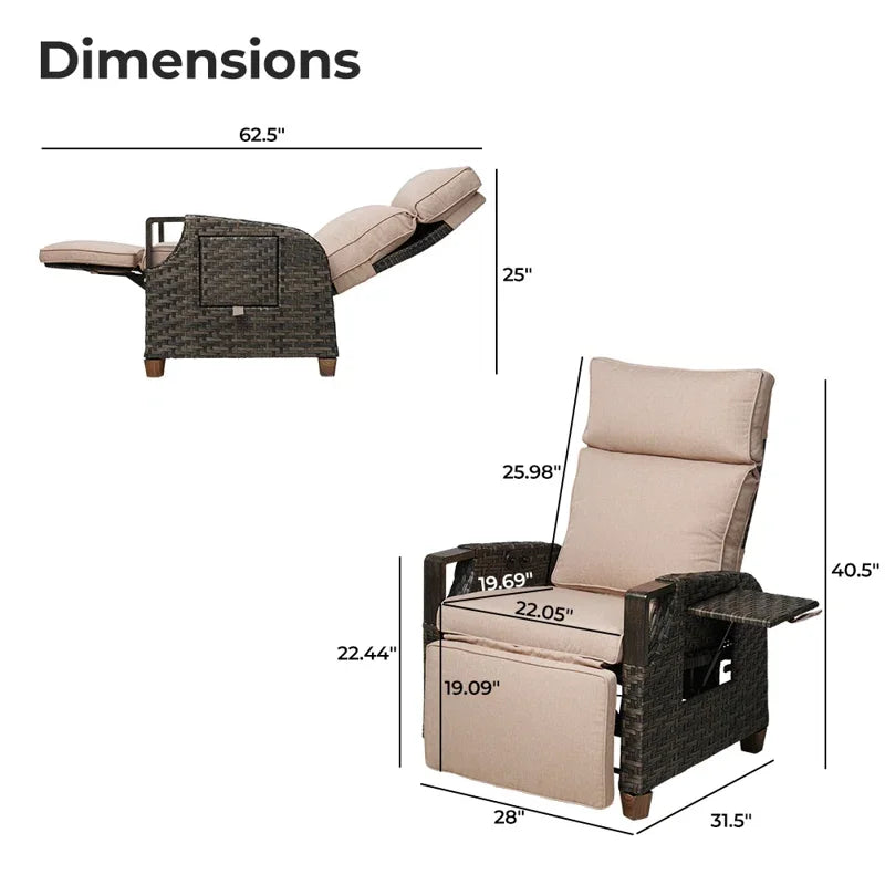 Outdoor Recliner with Independent Adjustable Back and Footrest, Air Pump 150° Lay Flat Chair With Olefin Cushion Flip-Up Table