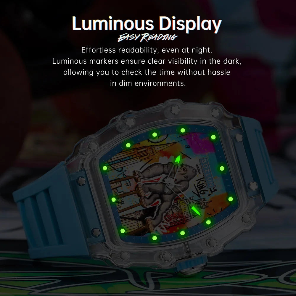 BOZLUN Fashion Creative Movement Mechanical Watch Personalized Comic Octopus Watches  Casual Sports Wristwatches For Mens Women