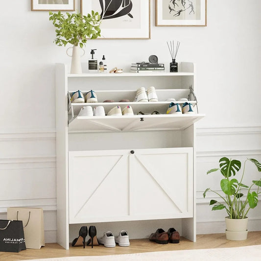 Shoe Storage Cabinet for Entryway, Shoe Rack Cabinet for Front Door Entrance,Farmhouse Narrow Shoe Organizer with 2 Flip Drawers