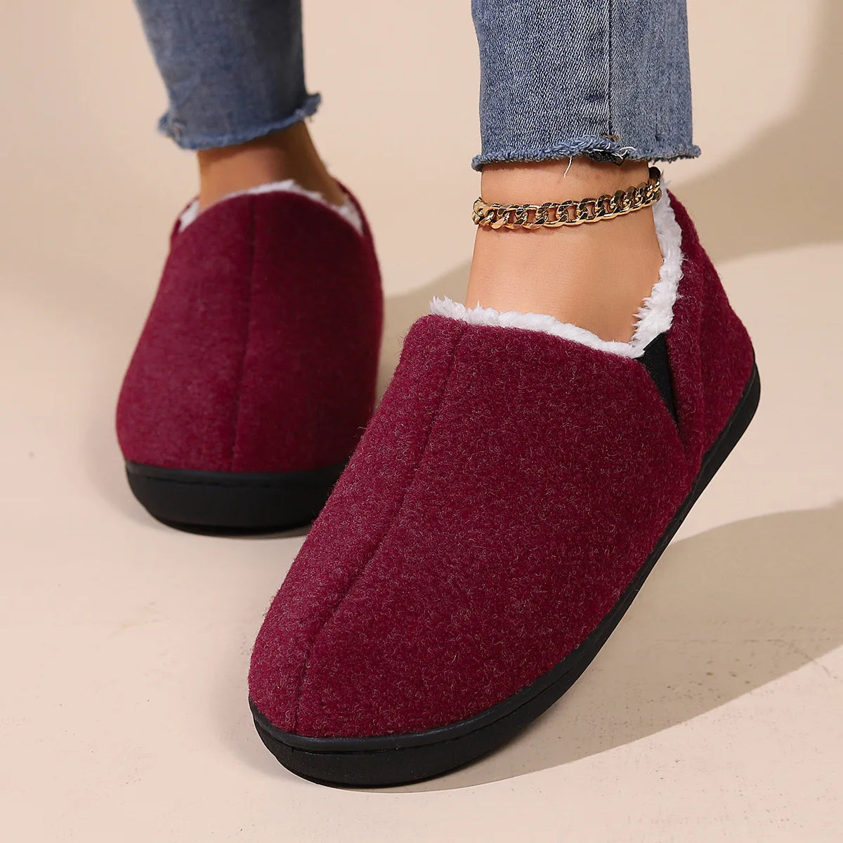 Winter Slippers For Men Outdoor Antiskid Men Slippers Fashion Casual Warm Fluffy Slippers Indoor Plush Flat Men Shoes