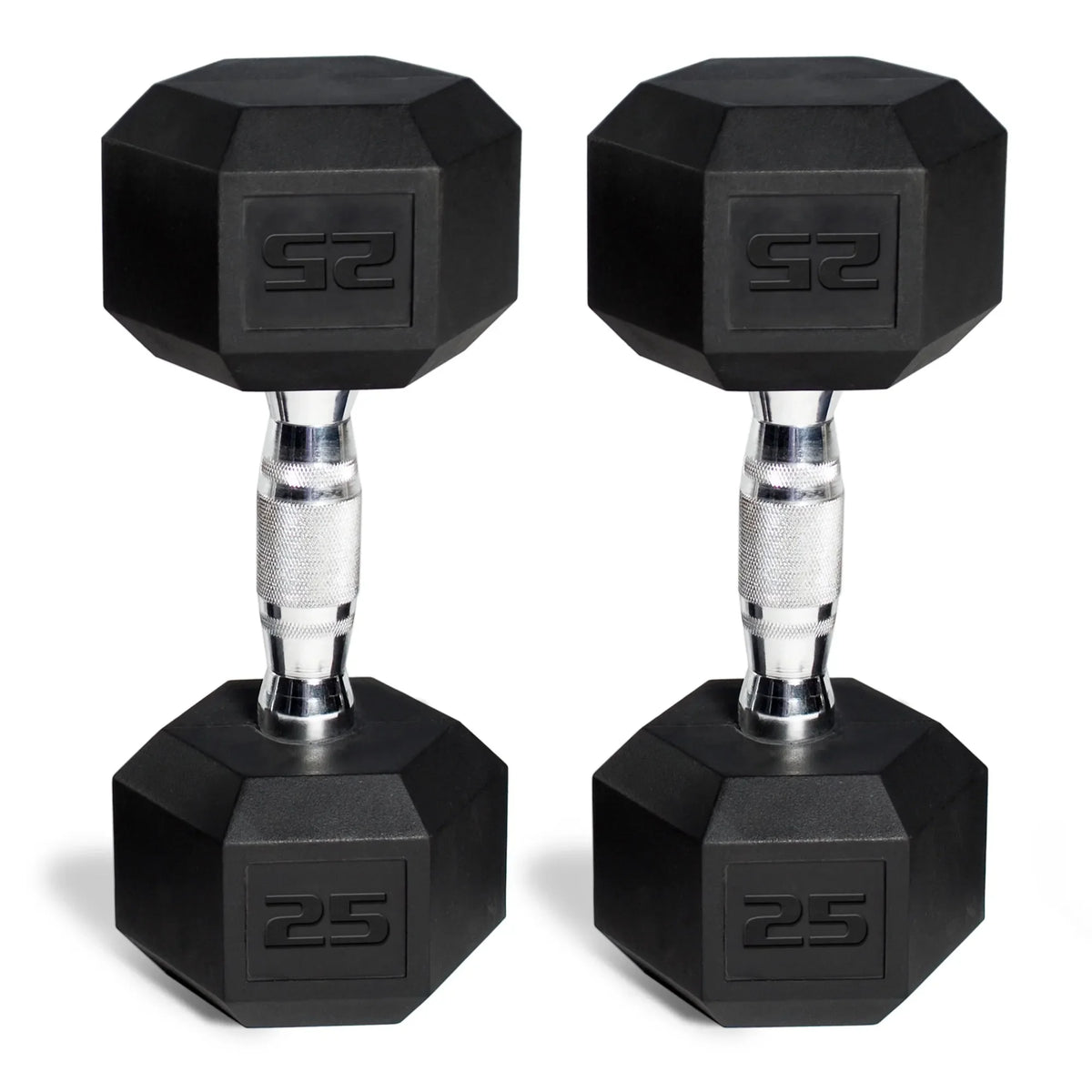Rubber Hex Dumbbell Set 50lb Total, 2x25lb Non-Slip Weights for Safe Home Workouts, Strength & Fitness Training