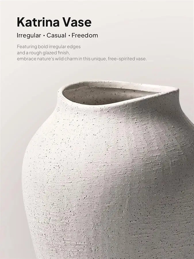 White Ceramic Vase - Large 11.8 Inch Tall Floor Vase for Centerpieces, Farmhouse Rustic Minimalist Home Decor for Living Room, E