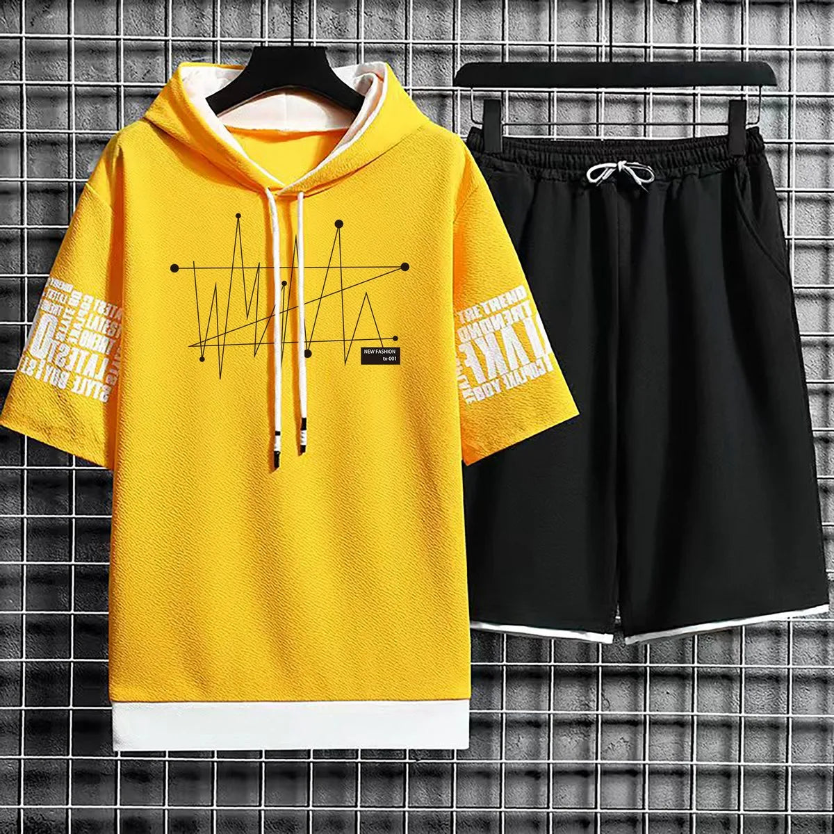 Clothing for Men Summer Suits Casual New T Shirt Hoodies Set Shorts Pullover Hat T-shirt Hood Print Hoodie Men Top Short Sleeve