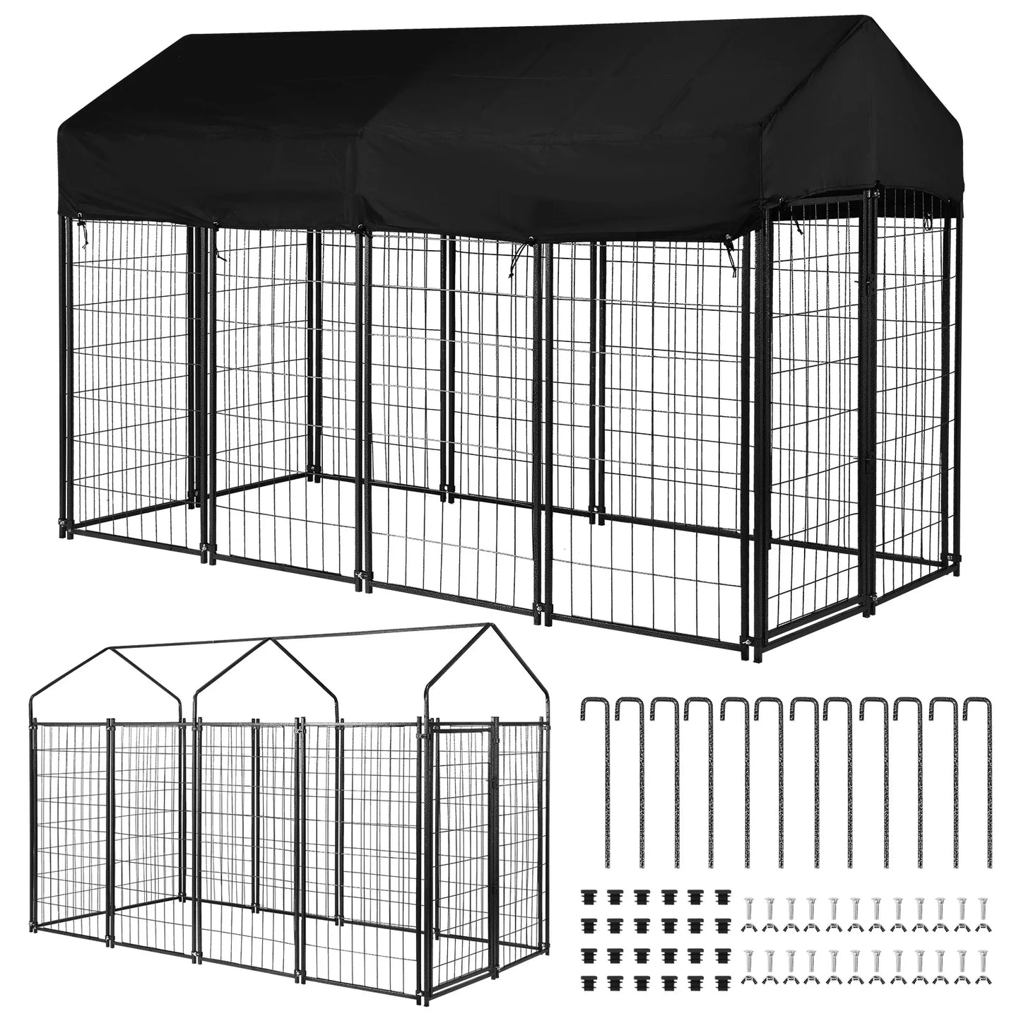 Outdoor Secure Wire House Pet Crate Kennel Anti-Rust Heavy Duty Welded Wire Steel Metal Dog Waterproof Tarpaulin Playpen Fence