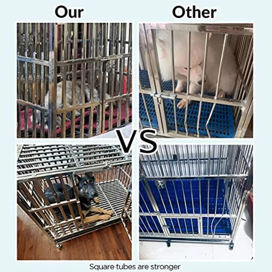 37 Heavy Duty Stainless Steel Dog Cage Kennel Crate and Playpen for Training Small Dogs Indoor Outdoor Use with Double Doors Lo