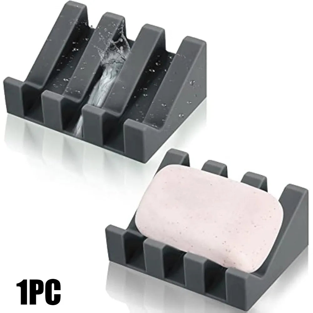 Silicone Self-Draining Soap Dishes with Waterfall Design Rectangular Soap Holder Trays with Drainage for Bathroom Accessories
