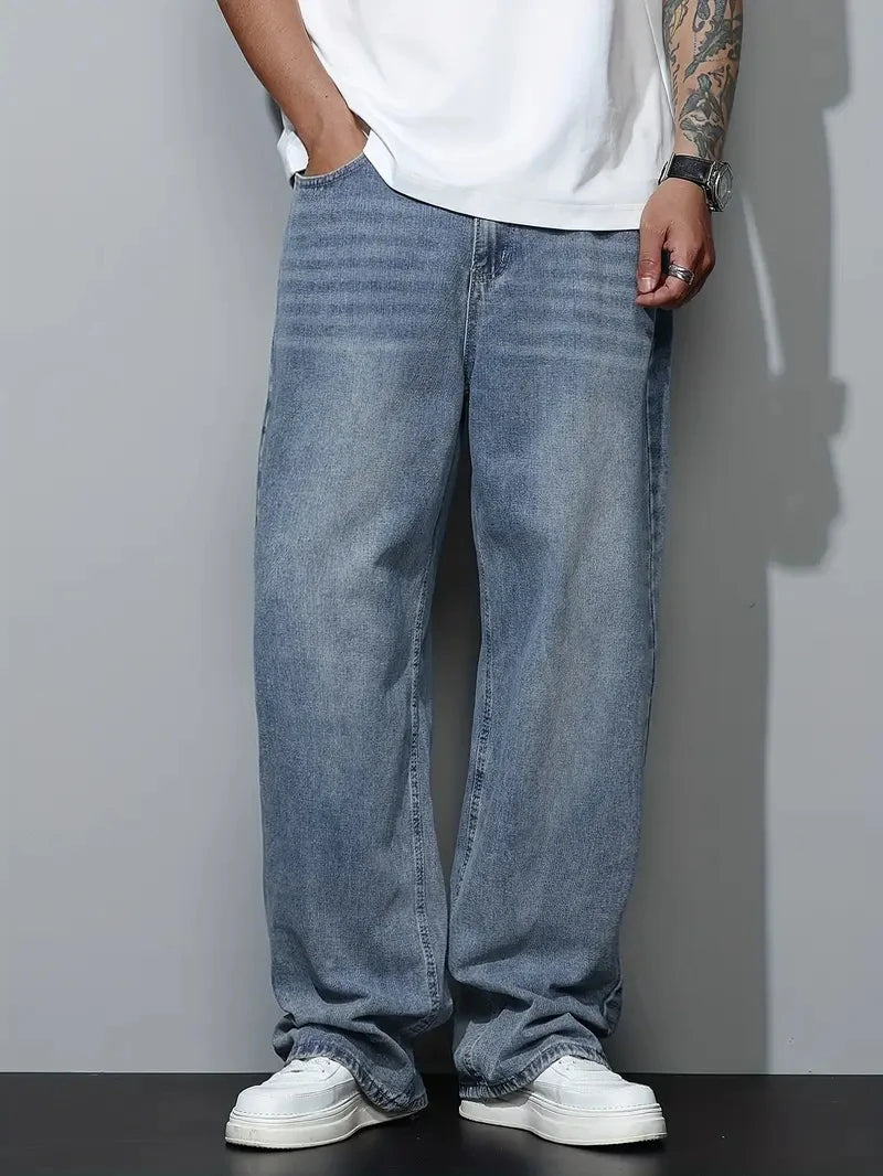 Men's Baggy Jeans Relaxed Fit Loose Straight Leg Trousers for Casual Streetwear Daily Oversized Denim Pants