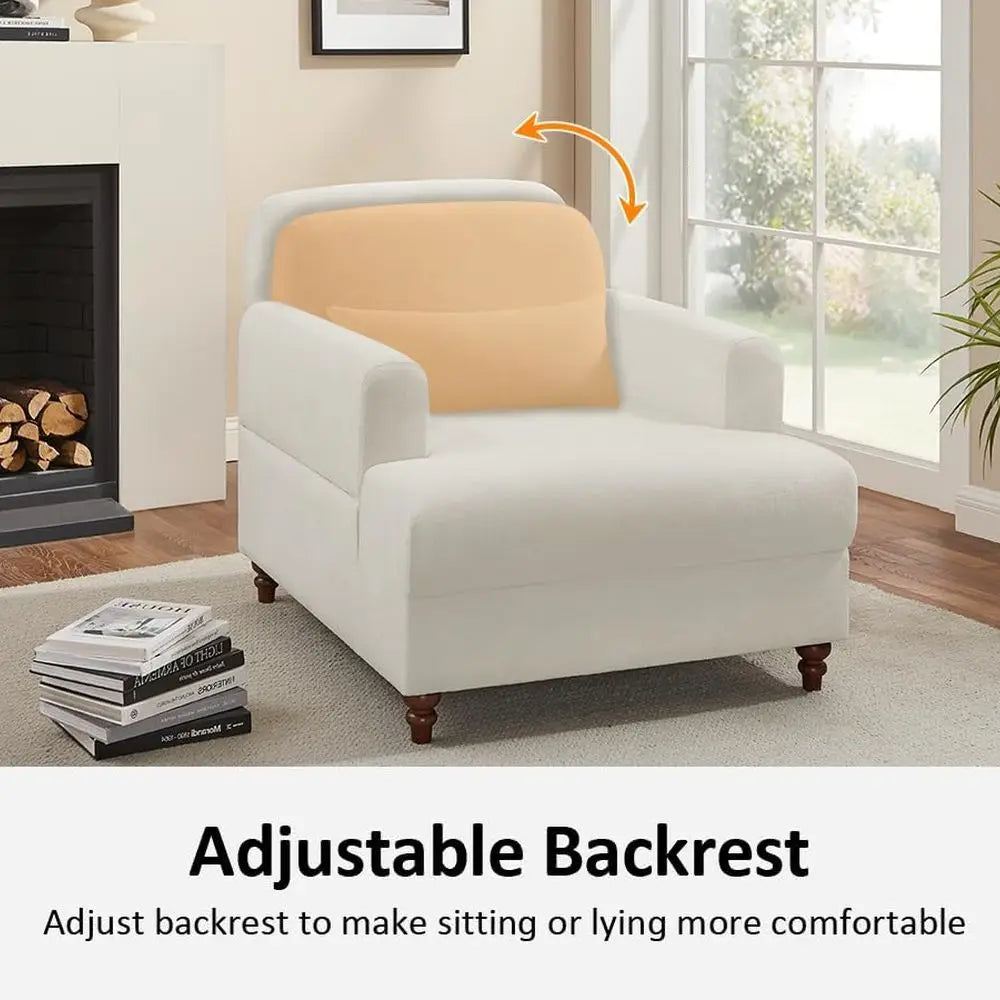 Spacious Chaise Lounge Accent Chair, Plush Cloud Sofa Recliner with Tilt Backrest, Cozy Upholstered Couch Sleeper Bed, Contempor