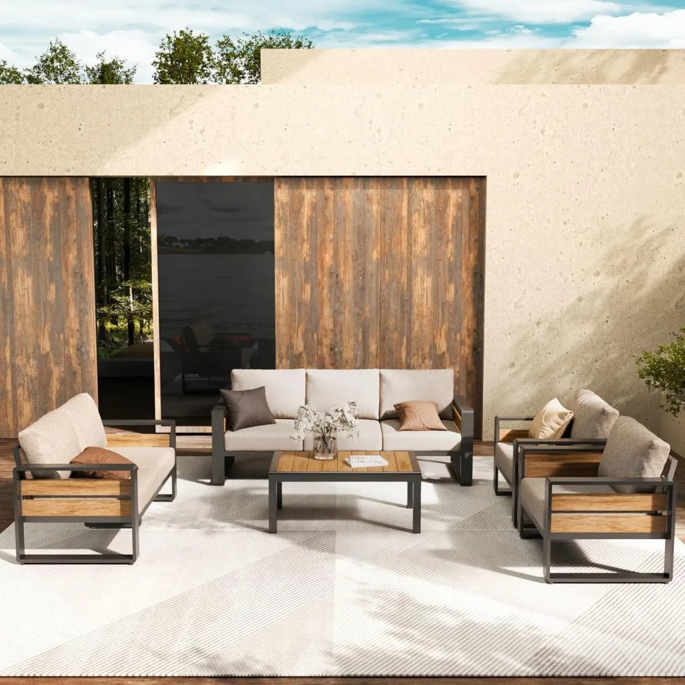 zandor outdoor aluminum patio furniture - 1 pcs 3-seat, all-weather metal modern outside sofa with washable thick cushion for ga