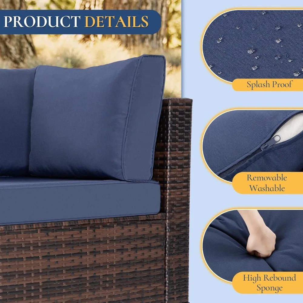 7 pieces outdoor patio furniture set, wicker sectional sofa set rattan modular patio conversation sets with cushions couch set &