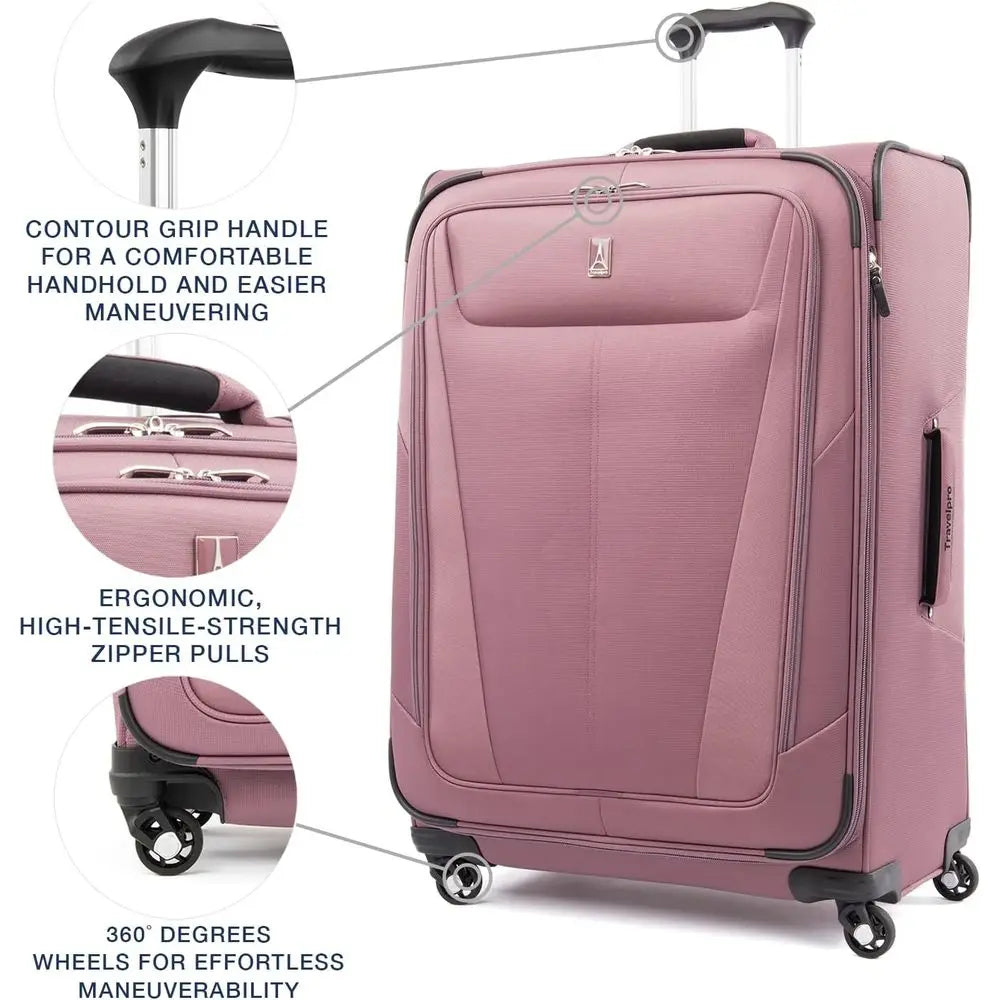 Expandable 4-Wheel Softside Luggage, Dusty Rose Pink, 29-Inch Large Suitcase for Men & Women