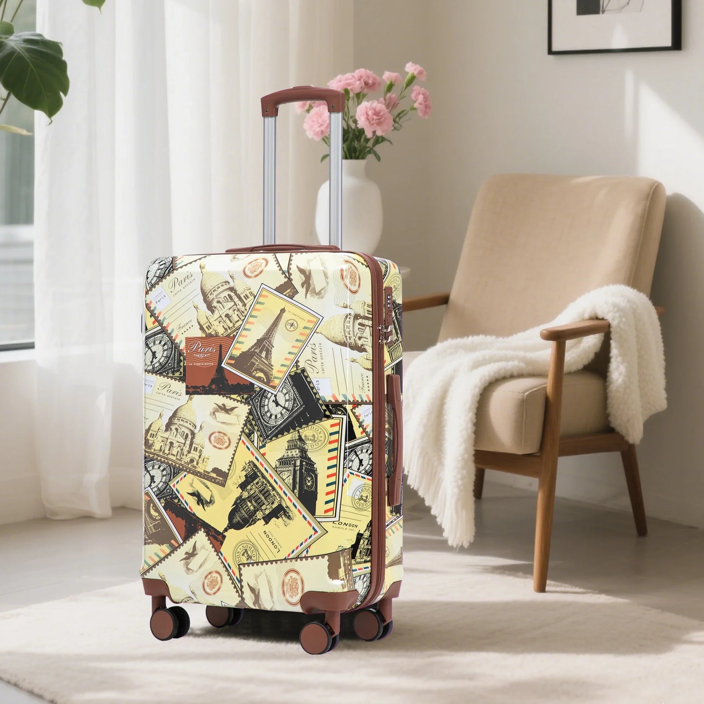 20"/24"/28" 3 pcs/set in PC Spinner Wheel Luggage, Carry on Suitcase, With Printed pattern and Combination Lock