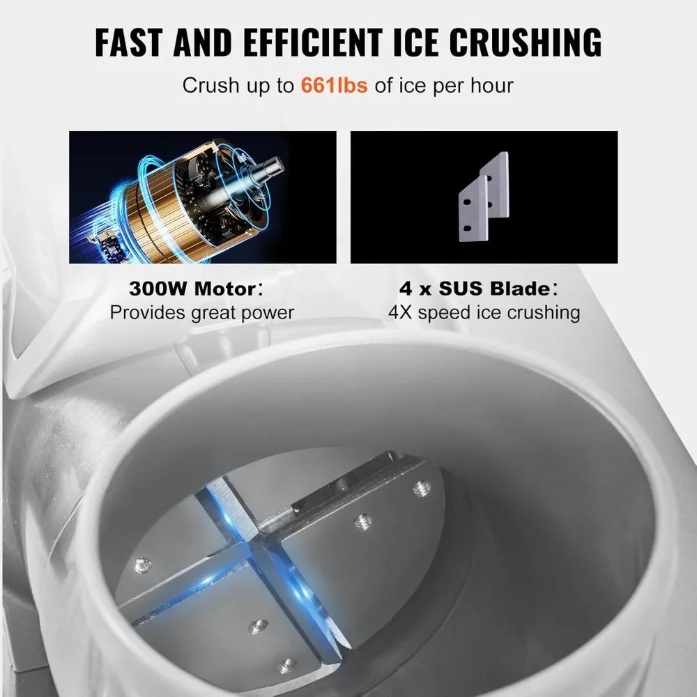 Ice Crushers Machine, 661lbs Per Hour Electric Snow Cone Maker with 4 Blades, Stainless Steel Shaved Ice Machine with Cove