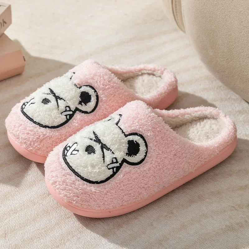 Cute Bear Pattern Home Slippers Soft Plush Cozy House Slippers Anti-skid Slip-on Shoes Indoor For Men Winter Shoes New