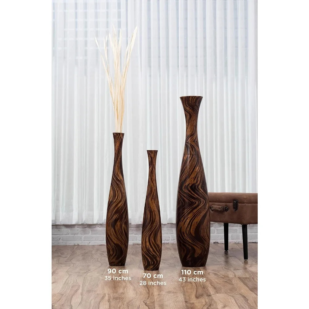 Large Brown Wooden Floor Vase - 34 Tall for Home Decor & Fake Plants