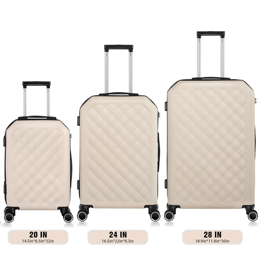 ABS 20/24/28in Suitcases Set - Beige/Black/Blue Lightweight Luggage w/Reinforced Shell & 360° Wheels, Durable Trolley Case