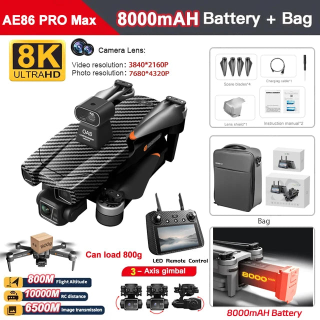 AE86 Max GPS Drone Professional 8K HD Camera 3-axis Gimbal aerial photography Obstacle Avoidance Airdrop Screen Control FPV Dron