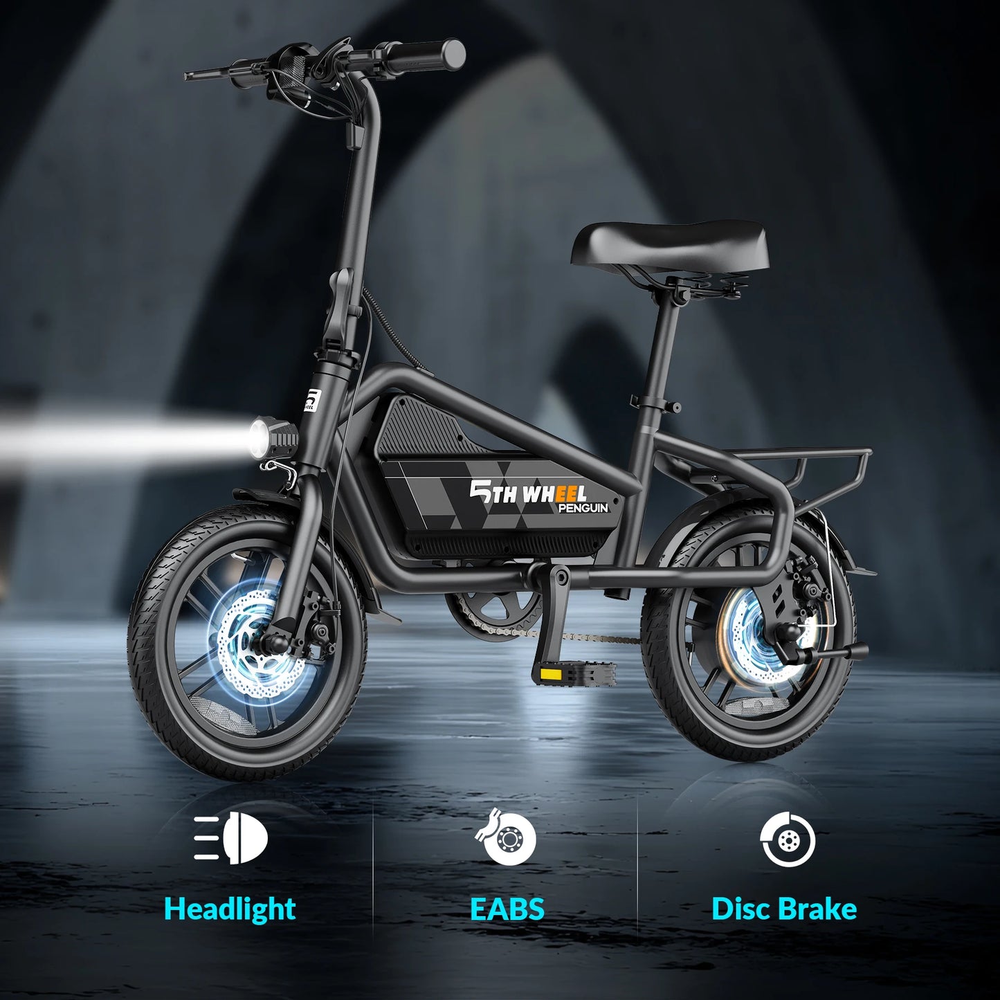 5TH WHEEL Foldable Electric Bike, 650W Peak Motor, 20MPH & 25Miles, 14" Pneumatic Tires for Commuting, Dual Disc Brakes
