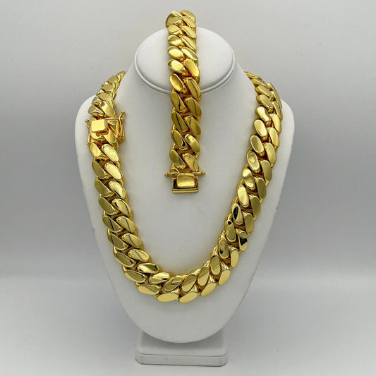1pc Hip Hop Jewelry 22mm Heavy Luxury 18K Gold Plated Solid Cuban Miami Cuban Link Chain Necklace For Men Wholesale