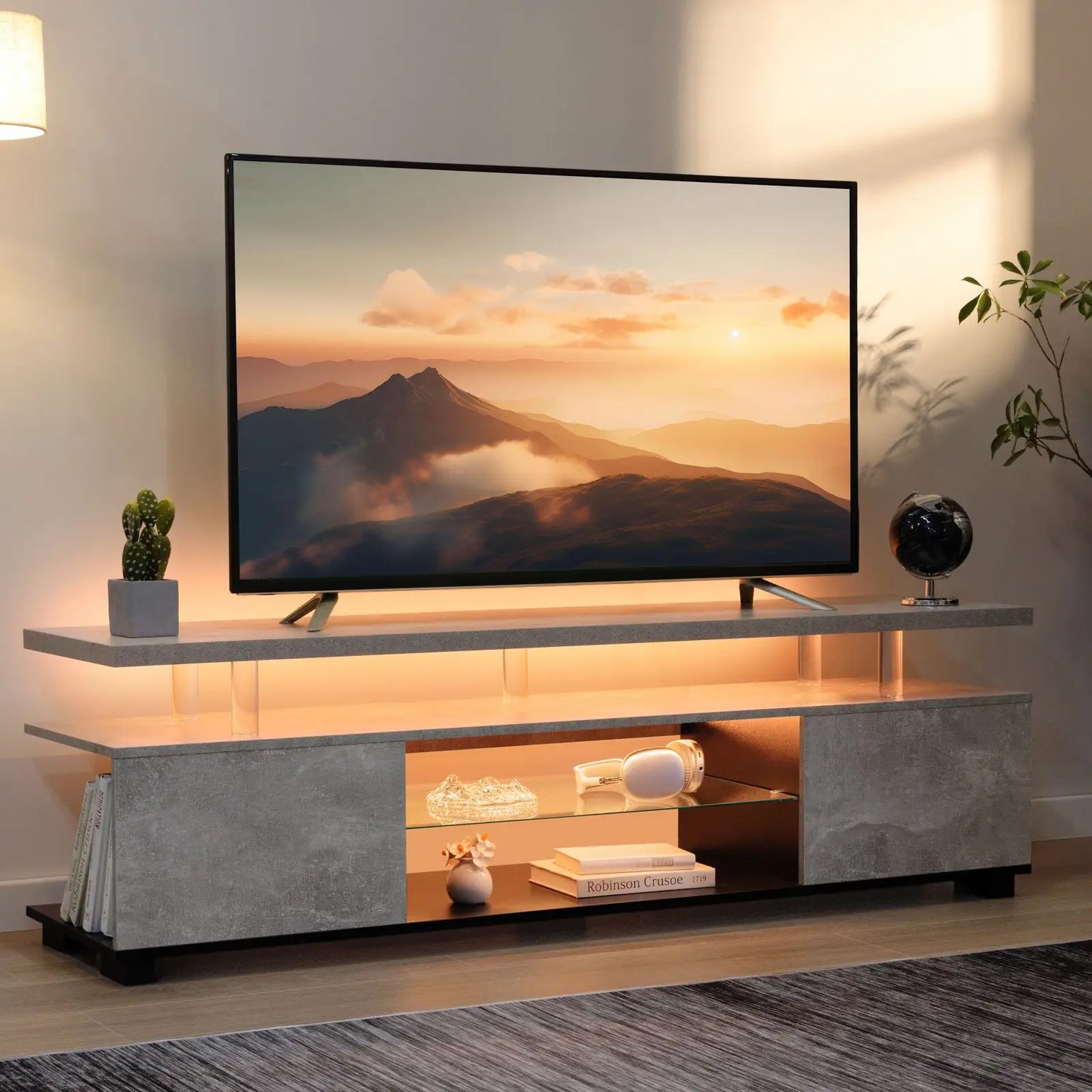 Cubehom LED TV Stand White Entertainment Center, Gaming Center for 60 65inch TV with Storage, TV Stands for Gaming Living