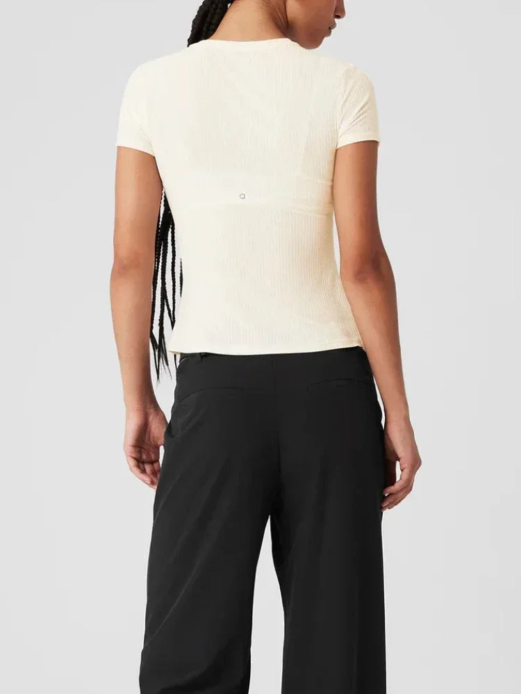 Summer New Yoga Short Sleeve Tops Breathable Quick Drying Black Slim Pilates T-shirts Running Fitness Sports T-shirt Women 2025
