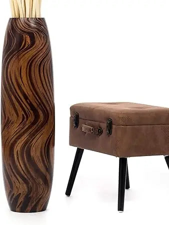 Large Brown Wooden Floor Vase - 34 Tall Decorative Holder for Artificial Plants and Pampas Grass