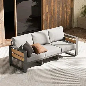 zandor outdoor aluminum patio furniture - 1 pcs 3-seat, all-weather metal modern outside sofa with washable thick cushion for ga