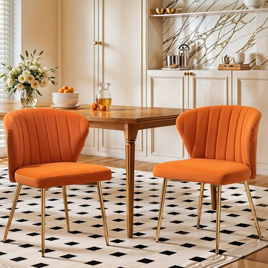 Velvet Dining Chairs Set of 2, Modern Upholstered Vanity Chairs with Golden Metal Legs for Dining Room Kitchen Vanity Patio