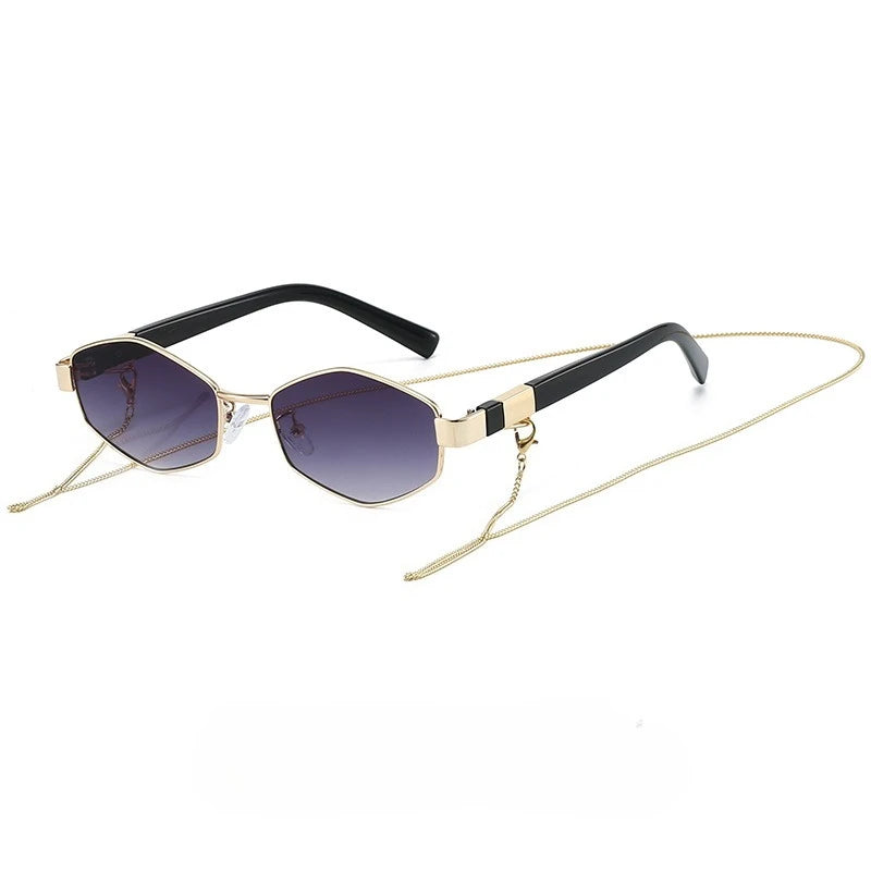 New Fashion Sunglasses with Chain for Women Luxury Brand Design Polygonal Sun Glasses for Female Small Frame Eyewear