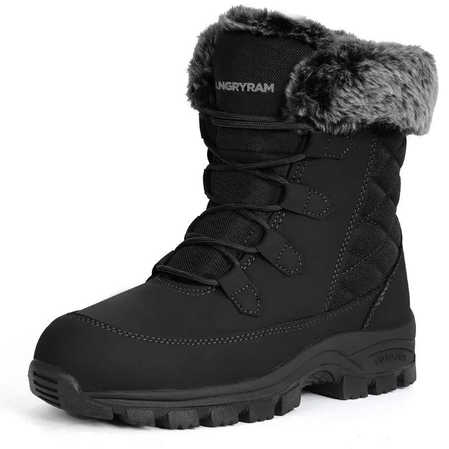 Winter Work Boots for Women Non Slip Warm Insulated Snow Boots Comfortable Faux Fur Mid Calf Safety Toe Furry Snow Shoes