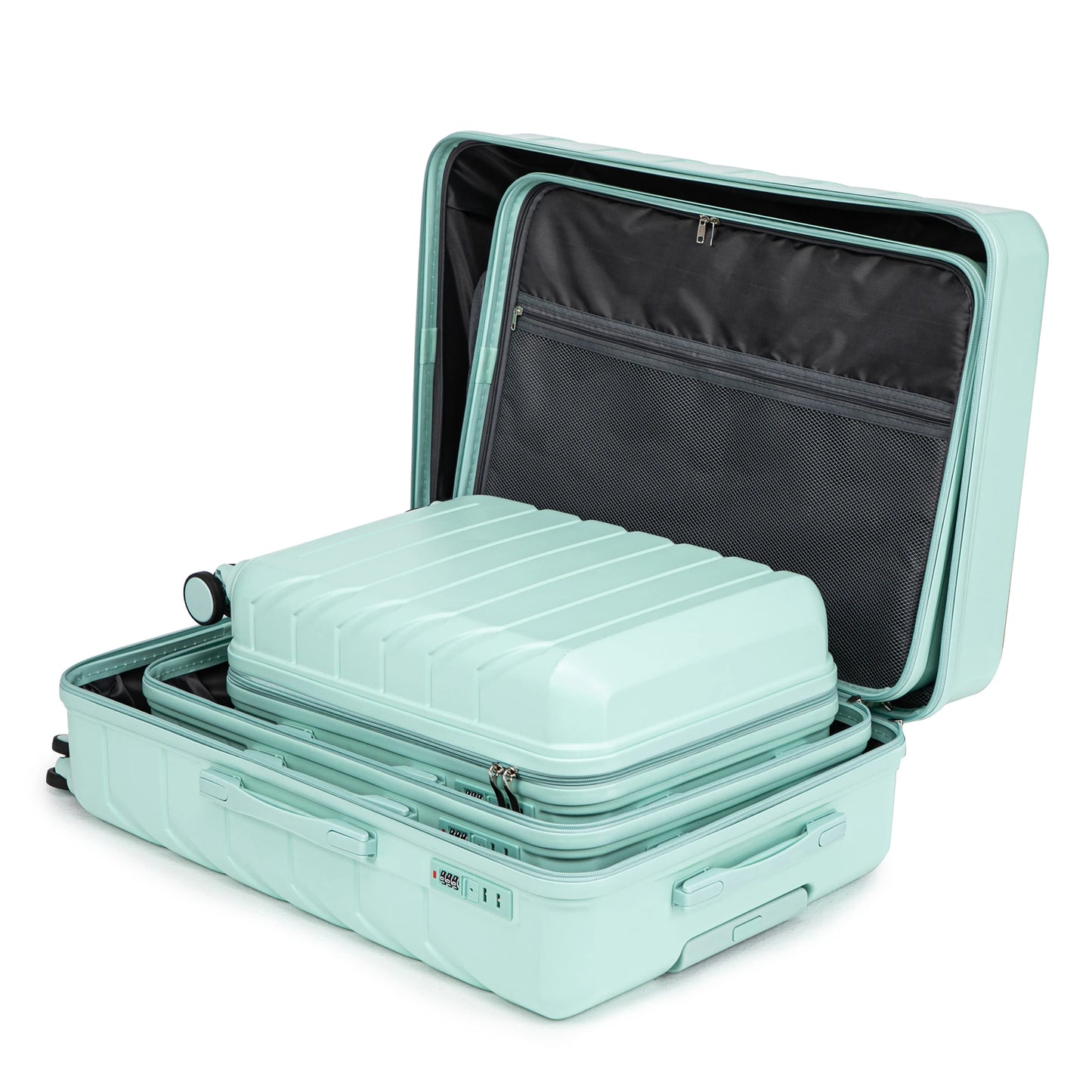 3 in 1 ABS&PC Trolley Box 20in 24in 28in Trolley Box Iron Tie Rod ABSPC Alloy Mint Green  suitcase set travel bag