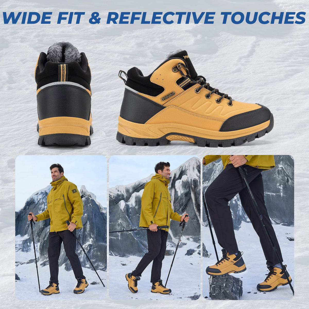 Wide Snow Boots Men'S Winter Boots -15℃ Thick Warm Anti-Slip Lightweight Comfortable Fur Lined Boots Outdoor Winter Shoes