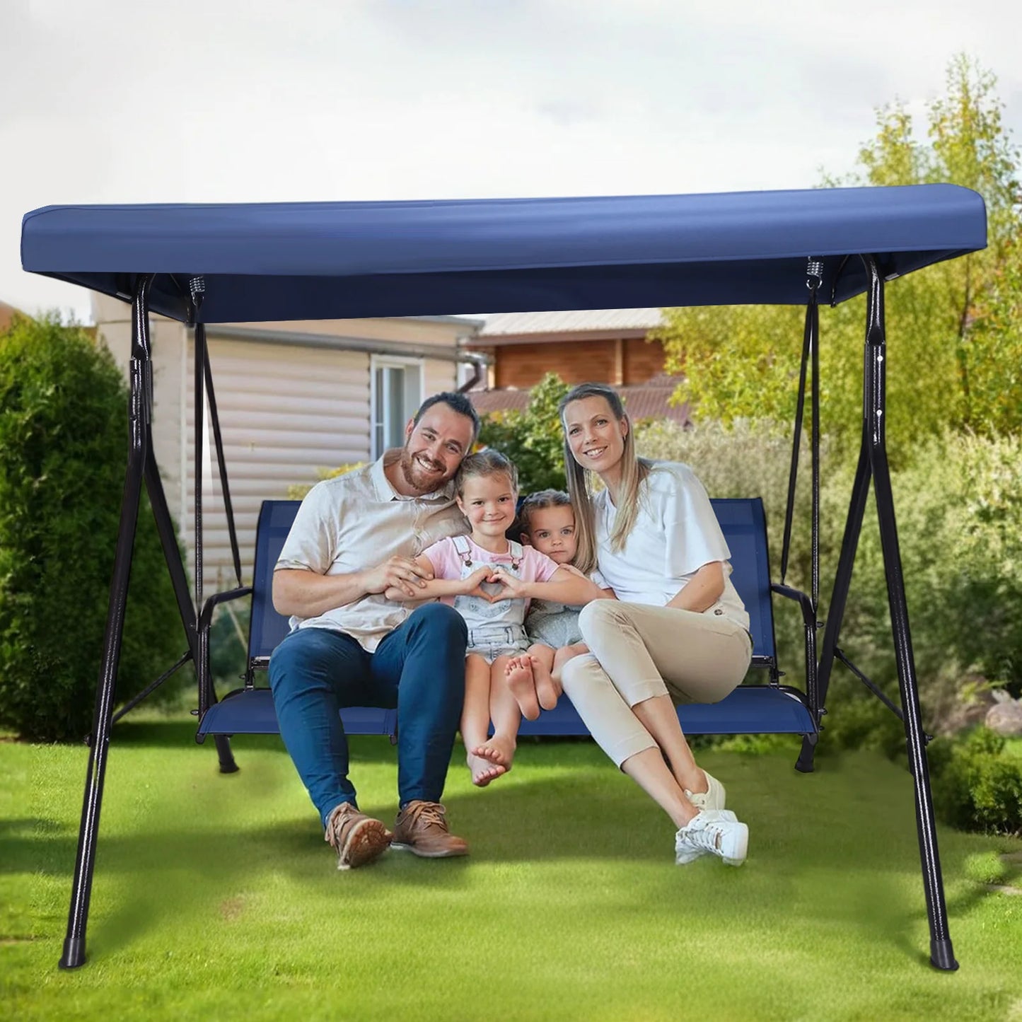 3-Seat Outdoor Porch Swing with Adjustable Canopy Bench Swing Chair Patio Swing Chair for Home Garden Poolside Balcony Backyard