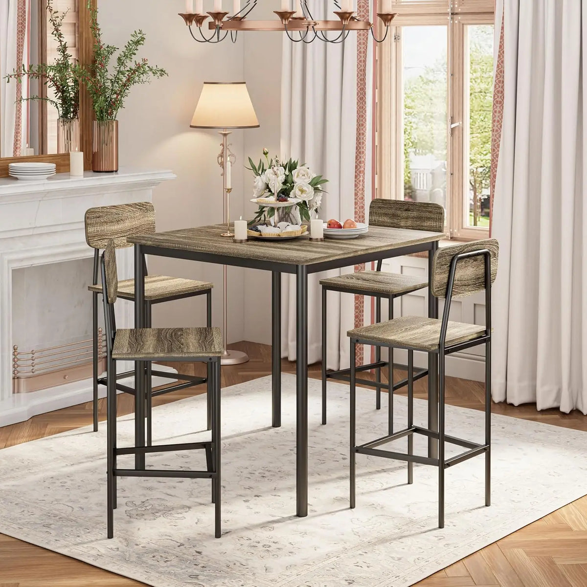 4-Piece Kitchen Table Chairs Set, 5-Piece Dining Table Collection, Durable and Compact Industrial Style Dinette for Pubs and Fam