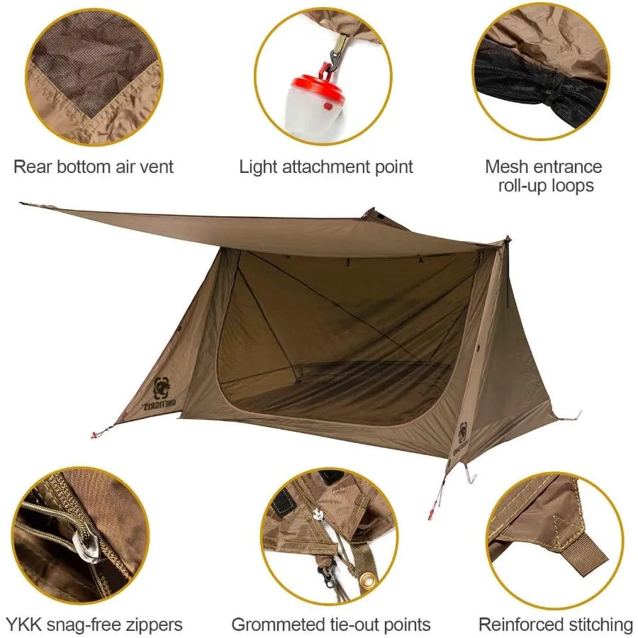 Backwoods Bungalow Bushcraft Shelter 2.0 Ultralight Backpacking Tent with with Porch for Camping Hiking Backpacking Motorcycle