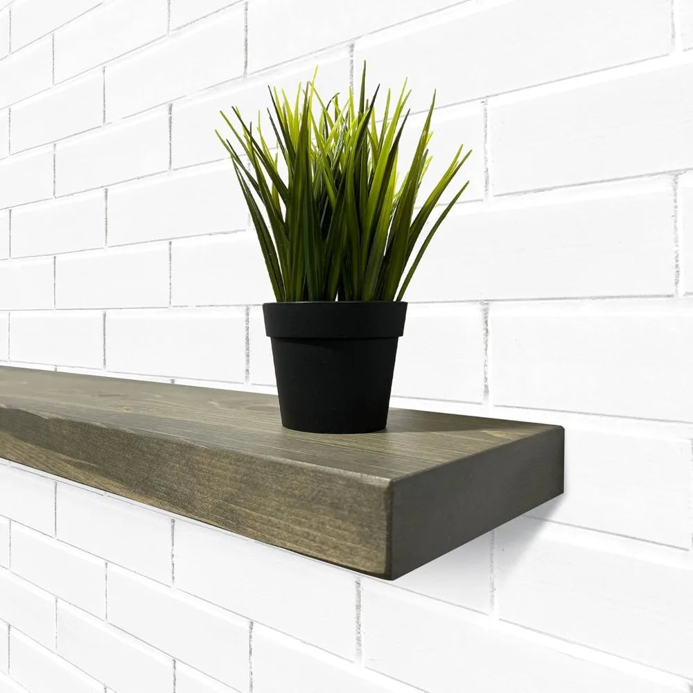 Solid Wood Heavy Duty Rustic Floating Shelves Set of 2 with Hidden Brackets, Wall Mounted, Grey, 12 Inches Wide x 6 Inches Deep,