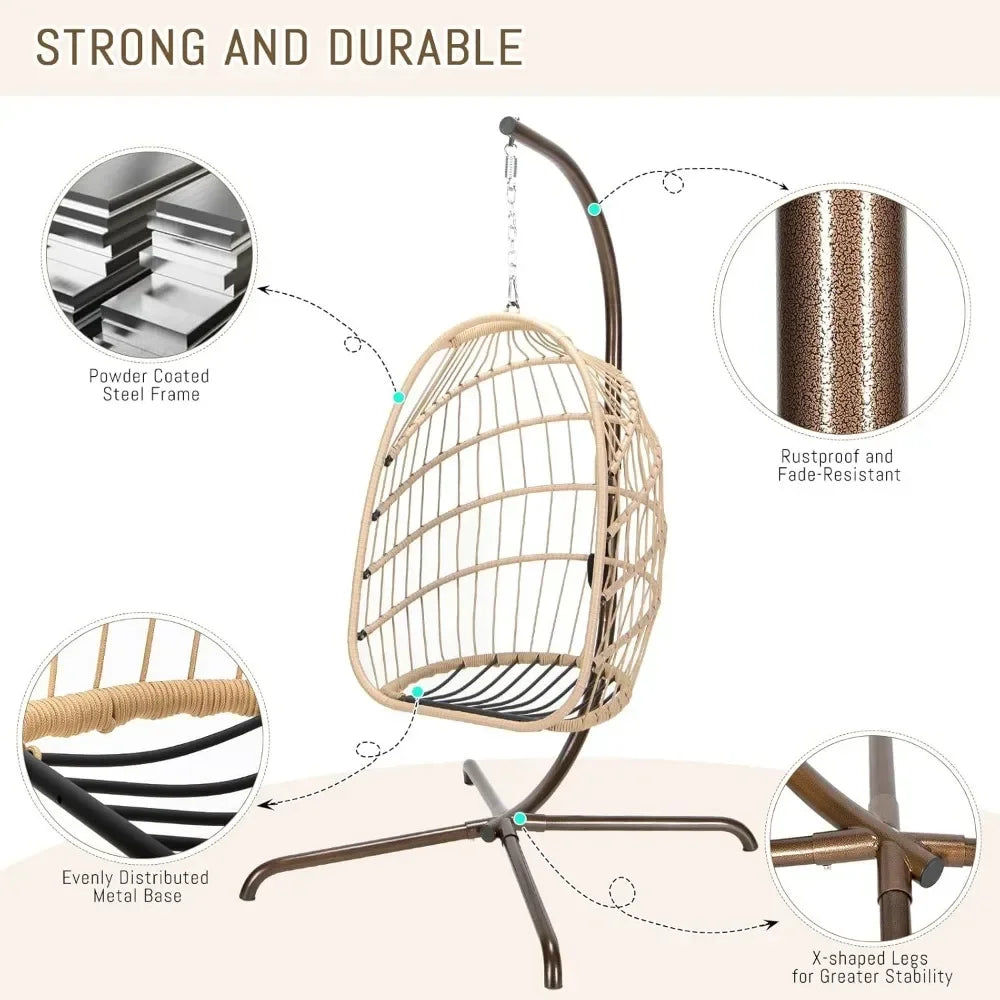 Rattan Wicker Hanging Egg Chair with Stand for Patio Swing Chair with Cushion And Pillow for Indoor Outdoor Use