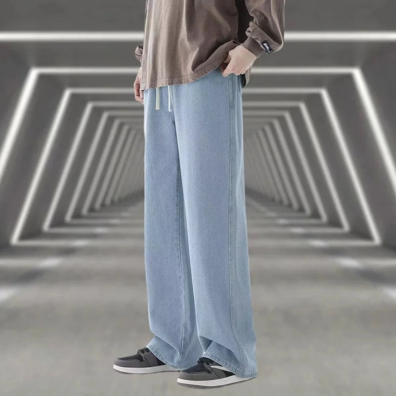 2025 Streetwear Loose Jeans Men Korean Style Fashion Loose Straight Wide Leg Pants Men's Brand Clothing Black Light Blue S-3XL