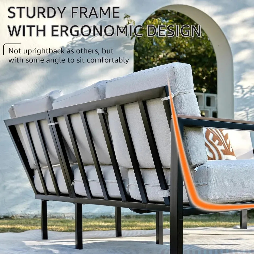 6 Pieces Outdoor Patio Furniture Set with Thick Olefin Cushions Ergonomic Design Highback Fauxwood Armrest And Tabletop