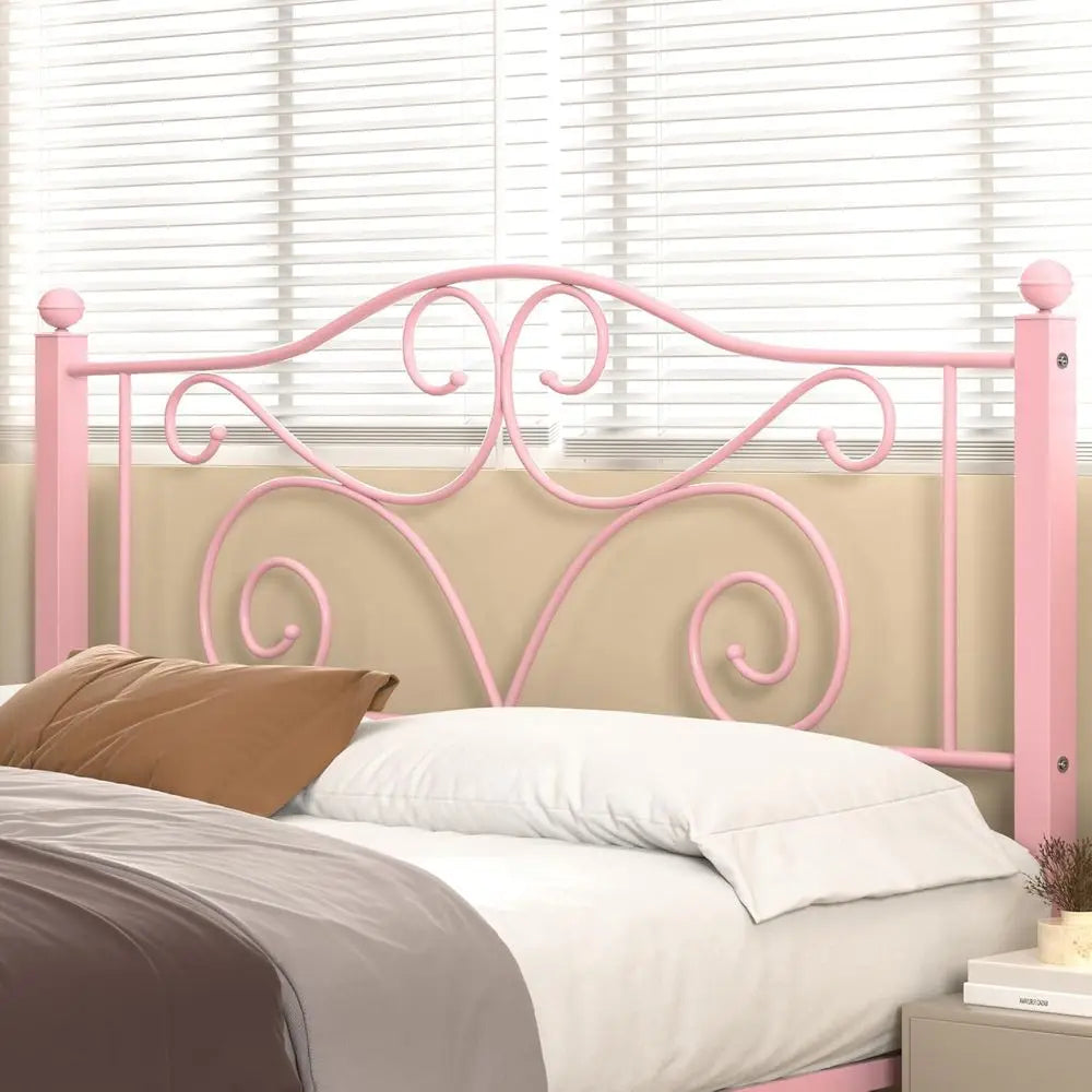 Queen Size Metal Bed Frame with Headboard & Footboard, Slat Support, No Box Spring, Easy Assembly, Light Pink