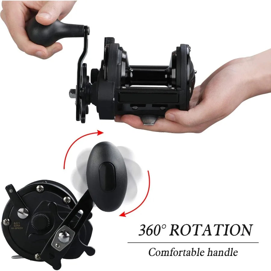 Conventional Reel Trolling Fishing Reel Powerful Drag Fishing Reel for Saltwater Big Game Fishing in Deep Sea and Heavy Current
